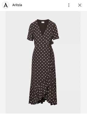 Aritzia Brown Polka Dot Wrap Maxi Dress